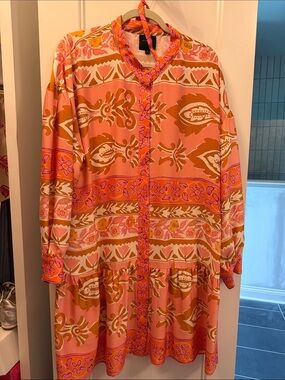 Alex Marie Pink and Orange Floral Boho Shirt Dress